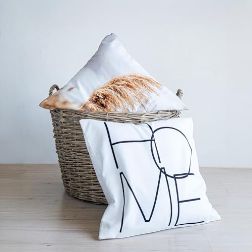 Home Temalı Özel Tasarım 2'li Yastık Kılıfı, Dijital Baskı Kırlent Kılıfı, Beyaz Renk, 43x43 Cm