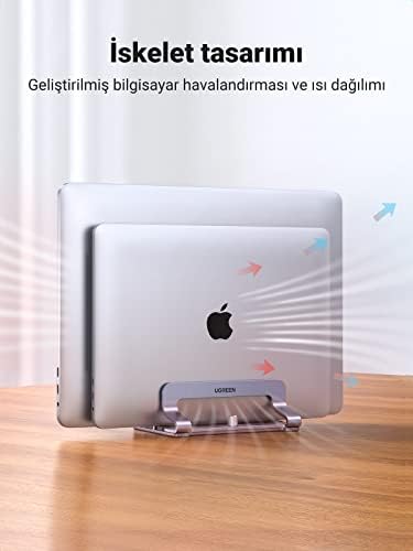 Masa için Dikey Dizüstü Bilgisayar Standı Çift Yuvalı Dizüstü Bilgisayar Standı Tutucu Ayarlanabilir Dock Alüminyum Masaüstü Standı MacBook Air Pro, Microsoft Surface Laptop 4, LG Gram 17 ile