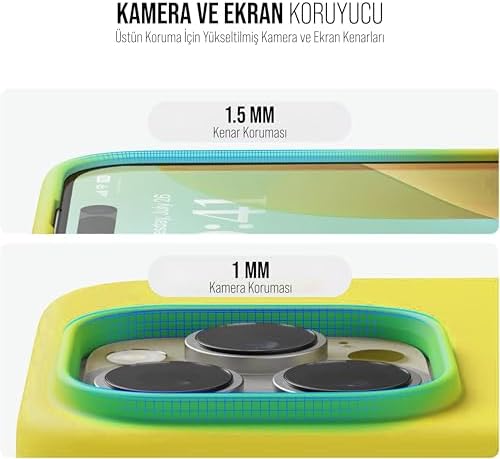 iPhone Kılıf İnce Sıvı Silikon 3 Katmanlı Tam Kaplamalı Yumuşak Jel Kauçuk Kılıf Kapak, Sarı (iPhone 15 Pro Max 26) - Görsel 3