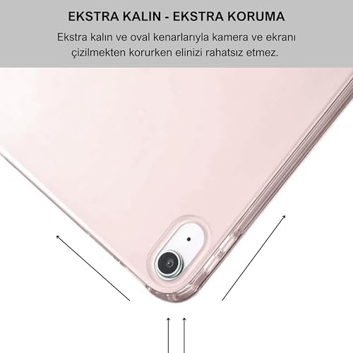 Apple iPad 10.9 inç 2022 10. Nesil Uyumlu Smart Kılıf, Apple Pencil Kalemlikli, Trifold, Esnek, Mat, Darbeye Tam Dayanıklı Tablet Kılıfı (Pembe) - Görsel 3