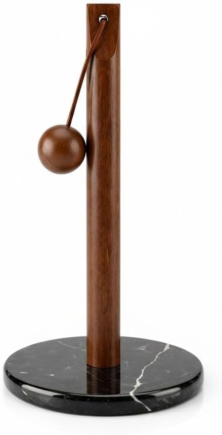 Akasya ve Bambu Ahşap Dik Kağıt Havluluk - Devrilmeyen Geniş Tabanlı Tezgah Üstü Rulo Havlu Standı - Modern ve Doğal Mutfak Düzenleyici (Mermer Tabanlı) - Görsel 3