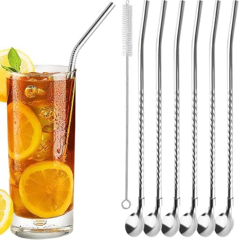 Alternative view of 7'li Paslanmaz Çelik Kaşıklı Metal Pipet Seti 6 Adet Pipet ve Pipet Temizleme Fırçası Cam Pipet