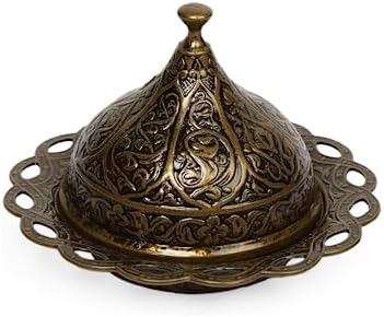 Kubbeli Osmanlı Tasarımlı Şekerlik – Kapaklı Metal Şeker, Çikolata ve Lokum Kabı – Kahve Sunumları İçin Dekoratif Şekerlik (Antik Yeşil) - Görsel 2