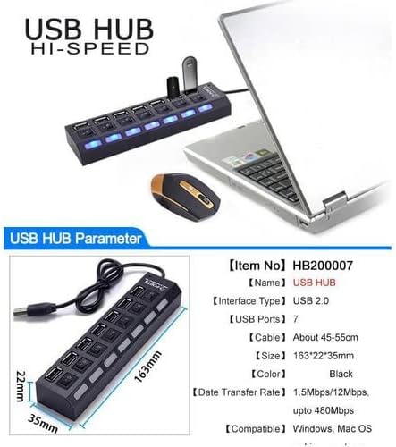 Alternative view of 7 Port USB Hub Çoklayıcı Çoğaltıcı Onoff Düğmeli Işıklı Adaptörlü