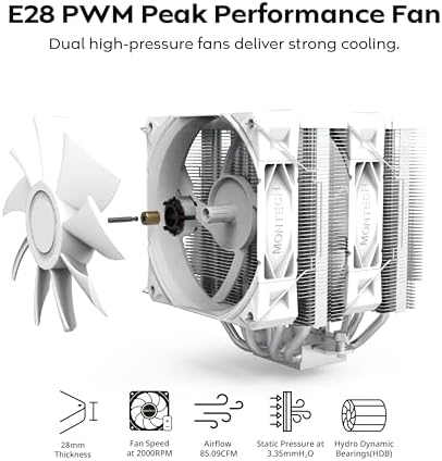 Alternative view of NX600 6 Isı Borulu ve Premium Üst Kapaklı Çift Kule CPU Hava Soğutucu | 28mm E28 PWM Premium Fan | Lehimli Bakır Taban | Üstün Isı Dağılımı | Tüm Intel ve AMD Soket Desteği | Beyaz
