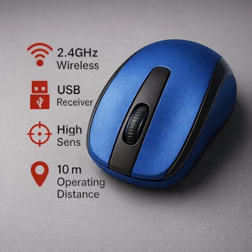 2.4 GHz Kablosuz Mouse | USB Alıcılı, 1600 DPI Yüksek Hassasiyet | Sessiz Tıklama, Ergonomik Tasarım | Laptop ve Masaüstü Uyumlu - Mavi - Görsel 3