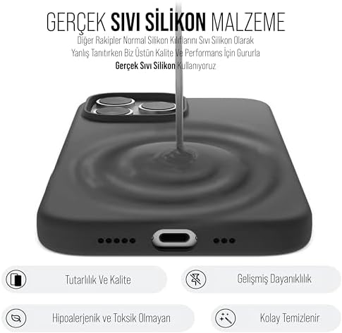 Alternative view of iPhone Kılıf İnce Sıvı Silikon 3 Katmanlı Tam Kaplamalı Yumuşak Jel Kauçuk Kılıf Kapak, Antrasit Siyah (iPhone 14 Pro Max 50)