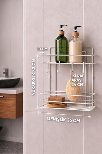 Alternative view of Beyaz Yapışkanlı Duş Rafı 2 Katlı Banyo Organizeri Şampuanlık