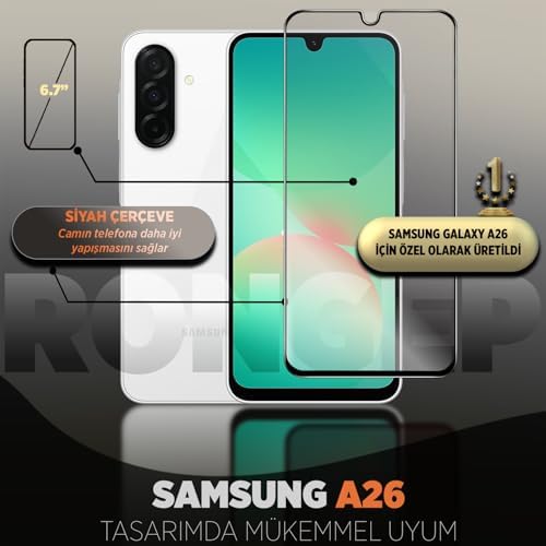 Alternative view of [Full-Glass]  Galaxy A26 için Ekran Koruyucu 9H Sertlikte Anti-Static Temperli Cam A26 Ekran Görüntü ve Dokunmayı Etkilemeyen Çizik ve Darbelere Karşı  A26 Ekran Koruyucu