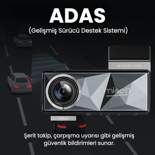 Mieco A11 Wifi/App/ 4K Uhd/ 150° Ultra Geniş Açı/Gece Görüş/GPS/Adas Özellikli Araç Kamerası