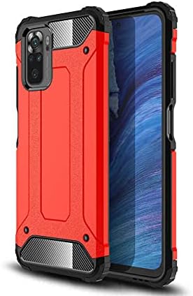 Xiaomi Redmi Note 10S ile uyumlu Çİft Katman Koruyucu Crash Military Tank Kılıf - Kırmızı