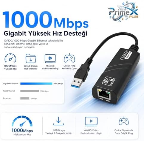 Alternative view of PX-2035 USB 3.0 Gigabit Ethernet Adaptör, 1000Mbps USB to RJ45 LAN Dönüştürücü, USB Network Çevirici, PC Notebook İçin Kablolu İnternet Adaptörü, 10/100/1000Mbps Gigabit USB İnternet Çevirici