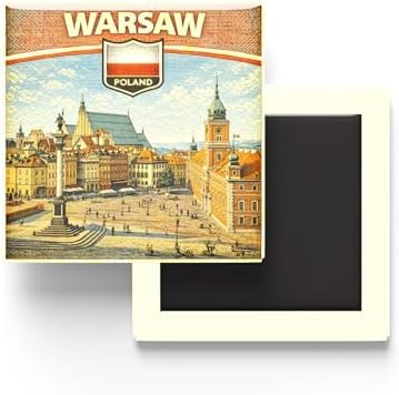 Alternative view of Polonya Varşova Şehri Temalı Vintage Buzdolap Magneti – 9x9 cm