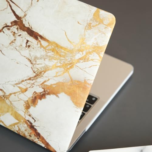 MacBook Air 13.3 İnç Kılıf A1932 A2179 A2337 M1 Uyumlu Sert Kapak Hard Case Koruyucu Mermer Desenli İnce Hafif Laptop Kılıfı Sarı