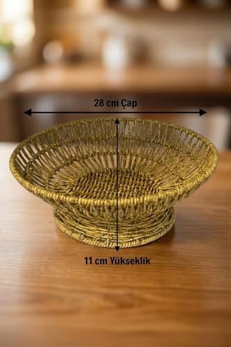 28 cm Plastik Rattan Servis Çanağı, Doğal Hasır Görünümlü, Yuvarlak, İç İçe Geçebilen, 3 Parça Set - Görsel 3