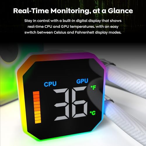 HyperFlow Dijital 240 CPU Sıvı Soğutucu, 3100 RPM Pompalı 240 mm AIO, 2×120 mm E28 ARGB Fanlar, Gerçek Zamanlı Dijital Ekran, Intel ve AMD Desteği (Beyaz) - Görsel 3