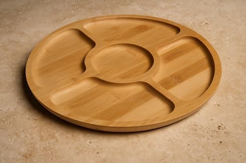 Bambu 5 Bölmeli Kahvaltı ve Çerez Sunum Tabağı, 28 cm Kahvaltı ve Çerez Tabağı 5 Bölmeli Doğal Bambu, Bambu Sunum Tabağı,Velor Home. - Görsel 3
