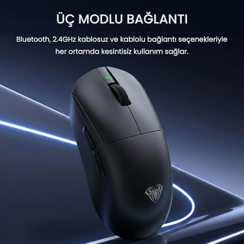 Aula V9 Pro 26000 DPI PAW3395 Sensör 8000Hz Tri-Mode Kablosuz Oyuncu Mouse RGB Omron Switch Lightweight E-Spor Gaming Mouse Siyah