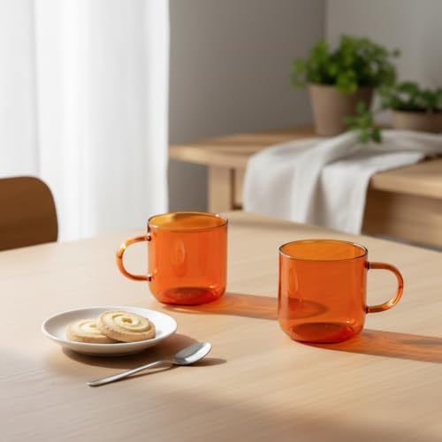 2'li Borosilikat Cam Kupa Seti - 380 ml Isıya Dayanıklı Renkli Kahve ve Çay Bardağı - Kurşunsuz Ekolojik (2 Adet) Amber (Bal Rengi) ve Füme Renk Seçenekleri (Amber (Bal Rengi) - 2 ADET) - Görsel 3