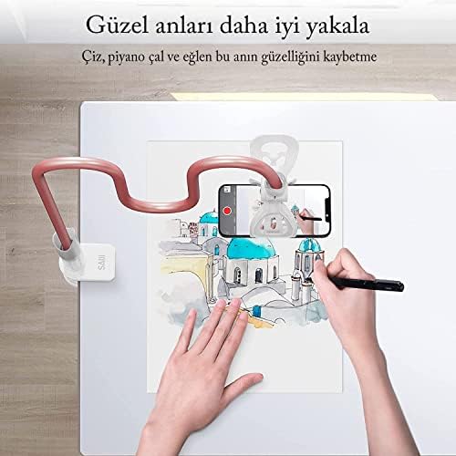 SAIJI IVY-85 Akrobat Esnek Telefon Tutucu, Masa için Esnek Uzun Kollu Telefon Montajı, Klips Braketi Kelepçe Standı 4.0-6.3'' Cep Telefonu Standı iPhone, vb. Tüm Telefonlar ile Uyumludur Pembe - Görsel 3