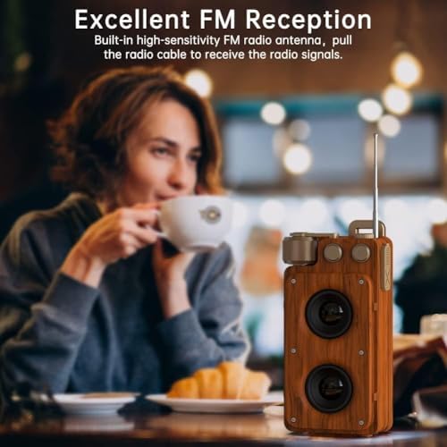 19cm Retro Ahşap Tasarımlı Bluetooth Hoparlör – 5W Güçlü Ses, 5.0 Kablosuz Bağlantı, 1500 mAh Şarjlı Batarya, FM Radyolu, USB/TF Kart Destekli, Taşınabilir Nostaljik Müzik Kutusu | A8 - Görsel 3