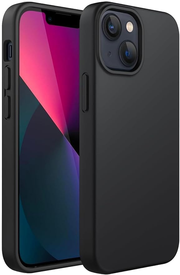 iPhone 13/14 ile Uyumlu Lansman Silikon Kılıf, Kamera Korumalı Kadife İç Astarlı Esnek ve Darbe Emici Mat Siyah Kapak