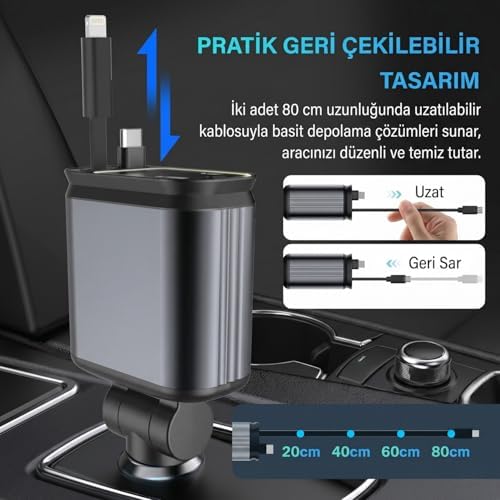 Alternative view of 66W ACL Led Işık Tavan Aydınlatmalı 4IN1 Çift Kablolu Hızlı Şarj 3.4A Araç İçi Çakmaklık Şarj Aleti