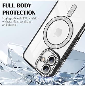 - iPhone 17 ile uyumlu Apple Kılıf Simli Taşlı Lens Korumalı Arkası Şeffaf Kenarı Renkli Parlak Magsafe ile uyumlu Kapak - Gümüş