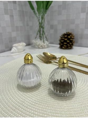 2 li Gold Çizgili Origami Tuzluk Biberlik Takımı | Cam Tuzluk | Cam Biberlik