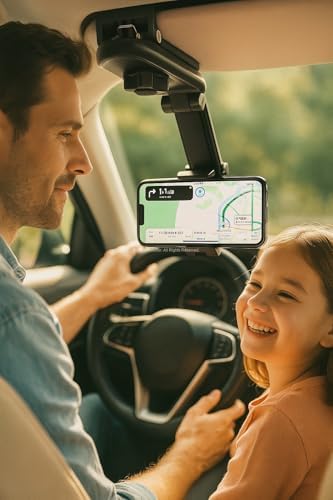 Busstier Güneşlik Üzerine Takılan, 1080° Döner Ayarlı, Araç Telefon Tutucu, Universal Evrensel Cep Telefonu Standı, Paslanmaz ABS Malzeme, Şık Tasarım, Seyahat Navigasyon İçin