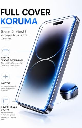 iPhone 14 Pro ile Uyumlu 9H Kırılmaz Cam, Temperli Cam, Şeffaf, Parlak Yüzey - Görsel 2