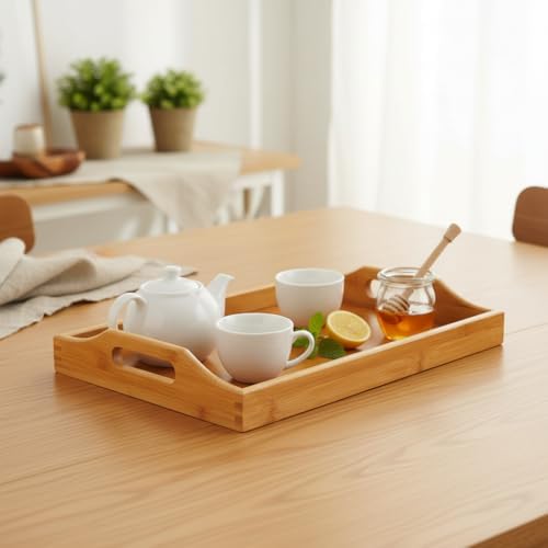 Bambu Dikdörtgen Sunum Tepsi 33x22x5 cm, Sofra Tepsisi, Çay Tesisi, Bambu Daire Tepsi, - Görsel 3
