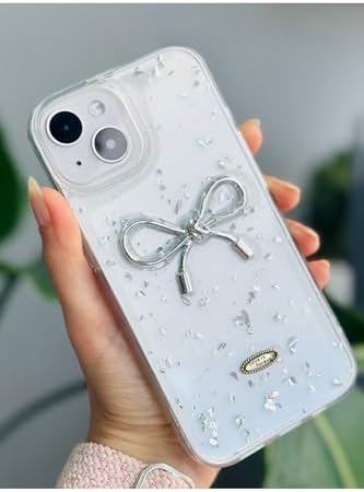 Alternative view of Apple Iphone 13-14 - 15 ile Uyumlu Şeffaf Simli Epoksili Telefon Kılıfı