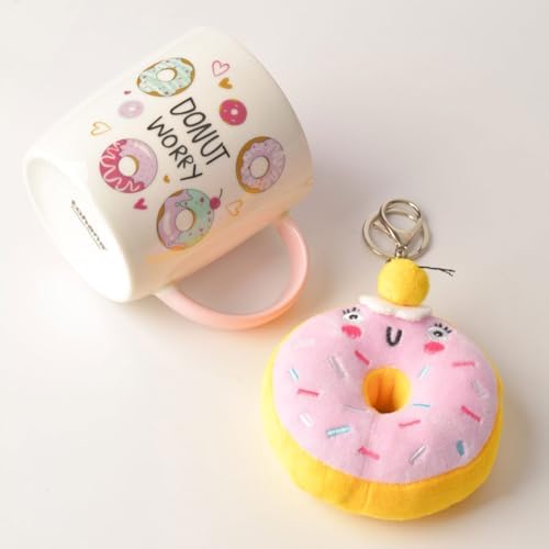 Donut Peluş Anahtarlıklı Porselen Kupa - Sürpriz 4 Farklı Modelden Biri - Hediyelik Sevimli Kupa Bardak ve Yumuşak Anahtarlık Seti (Asorti/Karışık 1 Adet) - Görsel 2