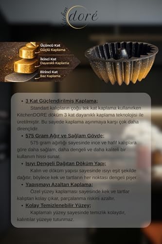 Alternative view of Yıldız Tasarım Kek Kalıbı Royal Gold Kalın Döküm Üç Katmanlı Kaplama 575 Gram