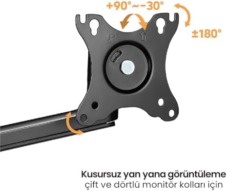 Voltix Çift Kol Monitör Tutucu 17" - 32" Ekranlar İçin, 8kg Taşıma Kapasiteli, VESA Uyumlu, Eğilebilir Döndürülebilir Kablo Kılavuzlu Ergonomik LCD LED Ekran Kolları - Görsel 3