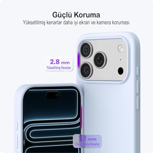 iPhone 17 Pro Uyumlu Silikon Telefon Kılıf Arka Kapak Koruma Leke Tutmaz Kolay Temizlenen Kutulu Özel Hediye İnce Hafif Dayanıklı Kaymaz Modern Tasarım Orijinal Lansman Kalitesinde (Bebe Mavi) - Görsel 2