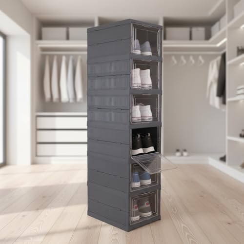 6 Katlı, Katlanabilir Ayakkabılık, Taşınabilir Çok Amaçlı, Geniş, Katlanabilir Dolap ve Raf, Katlanır Taşınabilir Premium Portatif Organizer Ayakkabılık (25,5cm x 34,5cm x 105,5cm) (ANTRASİT)