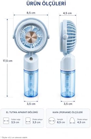 Alternative view of Mini El Tipi Fan Su Buharlı Serinletici Fan, USB Type-C Şarjlı, 3 Kademeli Hız Ayarlı, Taşınabilir Elektrikli Fan, Nemlendirici Püskürtmeli Portatif Fan, Ofis, Seyahat, Araç ve Günlük Kullanım İçin