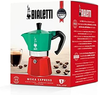 - Moka Express Italia: 3 Cups Ocak Üstü Espresso Pişirici - 130ml - Karma Renk - Alüminyum Gövde - Patentli Güvenlik Valfi - Tüm Ocak Türleri İçin Uygundur (İndüksiyon Hariç)