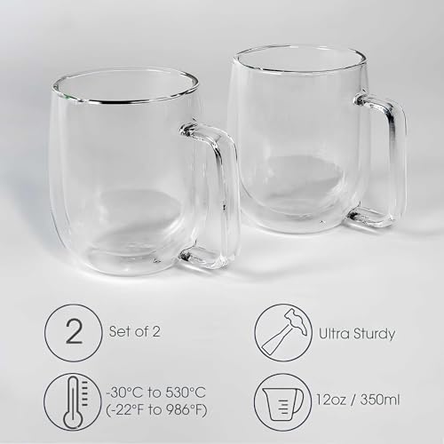 Çift Cidarlı Cam Kupa Ev Ofis Fincanı Çift Katlı Isı Yalıtımlı Kulplu Cam Bardak (2 Adet Helsinki 250 ml) - Görsel 2
