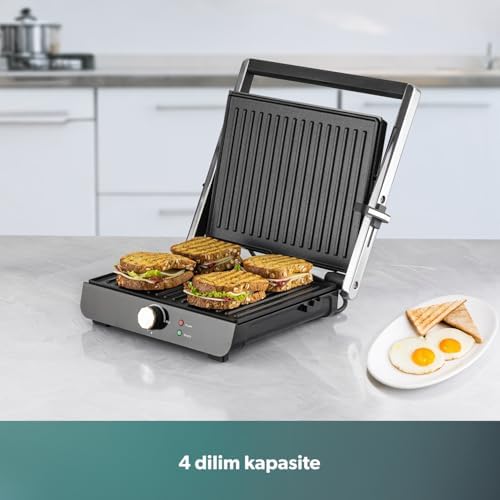 Grilliant 1349H 4 Dilim Kapasiteli Gövdeli Döküm Plakalı Tost ve Izgara Makinesi Inox 2000W - Görsel 3