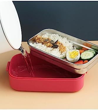 Alternative view of 1400ml Lunchbox İki Katlı 2 Bölmeli Çelik Sefer Tası Yemek Kutusu (Lacivert-Sarı)