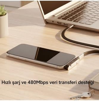 240W 2'si 1 Arada Type-C Hızlı Şarj Kablosu 1.2m Standlı, PD Destekli, Lightning Uyumlu Çok Fonksiyonlu Şarj ve Data Kablosu - Görsel 3