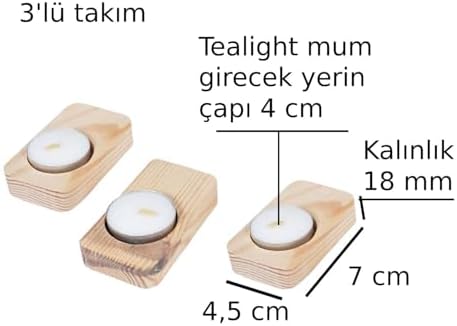 Alternative view of Ahşap Ağaç Tealight Mumluk Dekoratif Mumluk Mum Standı 3'lü Set