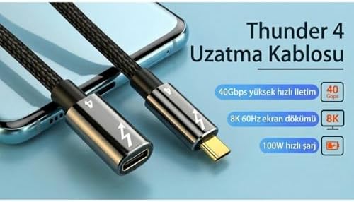 Alternative view of 80cm Thunderbolt 4 Uzatma Kablosu – 40Gbps Veri Transferi, 8K@60Hz Video, 100W PD Hızlı Şarj, Örgülü Naylon, Tip C Dişi - Erkek Uzatıcı XCU