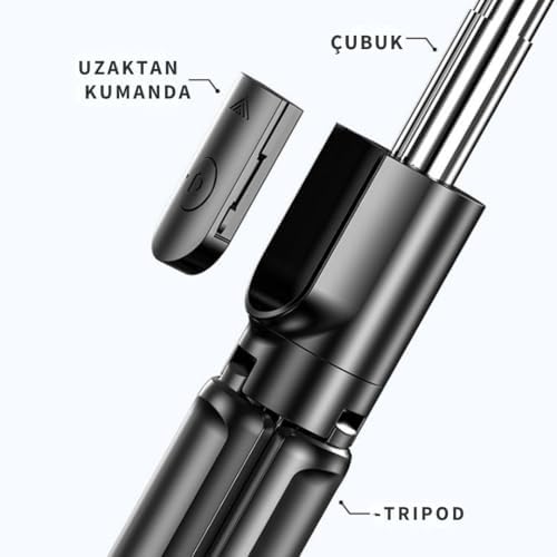 Selfie Çubuğu Tripod – 3’ü 1 Arada Bluetooth Uzaktan Kumandalı Telefon Tutucu, 360° Döner Başlık, iOS & Android Uyumlu, Vlog YouTube TikTok Video Çekimi için Hafif Tripod Infomax - Görsel 3