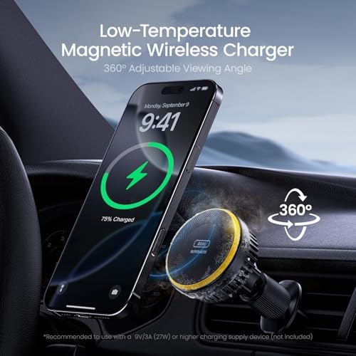 Alternative view of AOHI Kendinden Soğutmalı MagSafe Araç Montajlı Şarj Cihazı, 15W Kablosuz Manyetik Telefon Tutacılı SUPERAUTO Hızlı Araç Şarj Cihazı, Hava Menfezi Uyumlu iPhone 16 Pro Max 15 14 13, Siyah