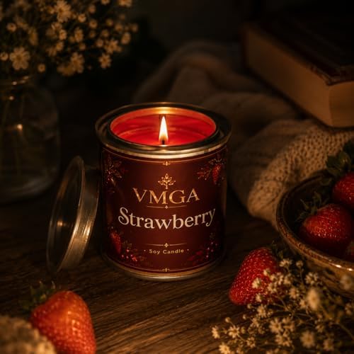 Alternative view of VMGA Çilek Kokulu Kırmızı Soya Mum 220gr– Metal Kutulu El Yapımı Aromaterapi Mum | Dekoratif Cozy Ev Mumluğu | Yatak Odası, Salon ve Hediye İçin