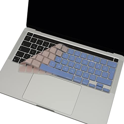 MacBook Pro Türkçe Q Klavye Koruyucu A2338 M1 M2 A2251 A2289 A2141 Uyumlu Ters L Enter Silikon Keyboard Cover Touch Bar 13 inç 16 inç Mavi Pembe